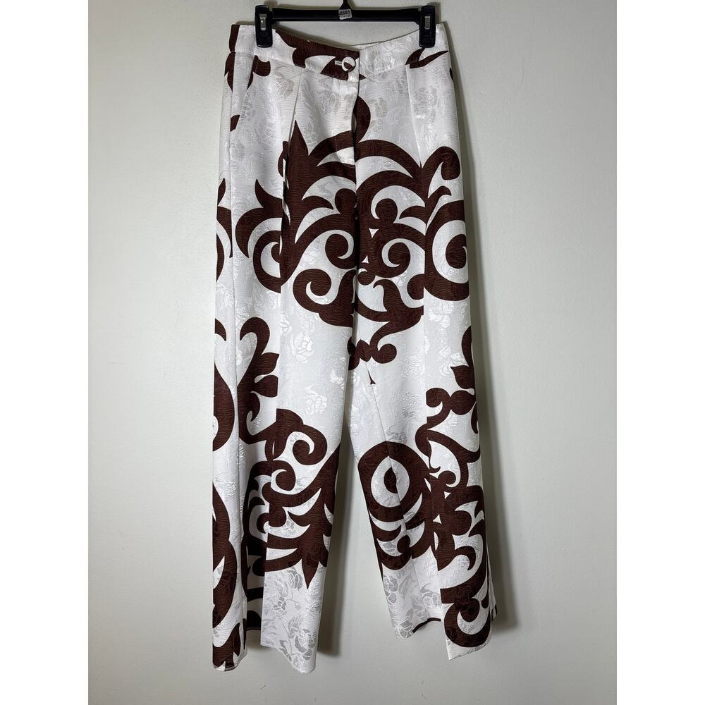 Tiziano Zoran Italian Jacquard Brown and Cream Trousers Sz 44
